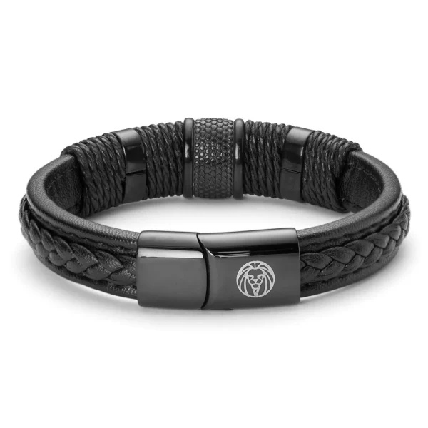 Lucleon Bracelet En Cuir Et En Acier Noir Icon 3