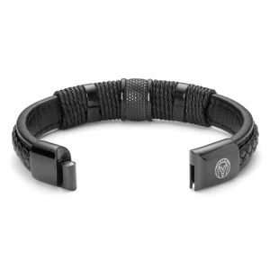 Lucleon Bracelet En Cuir Et En Acier Noir Icon 18