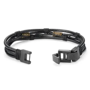 Lucleon Bracelet En Cordons De Cuir Noir Et En Acier Noir Et Or Icon 16