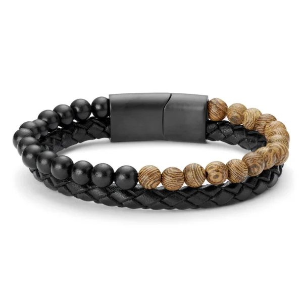 Lucleon Bracelet En Perles De Bois Et En Cuir Icon 3