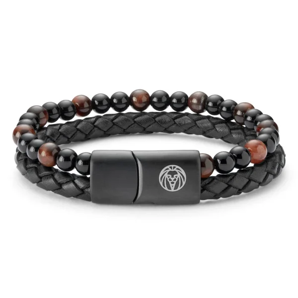 Lucleon Bracelet Icon En Cuir Et Perles œil De Tigre Rouge 1