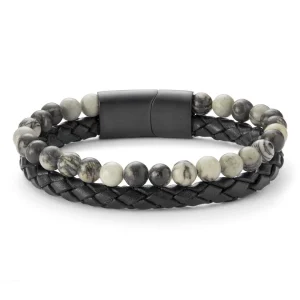 Lucleon Bracelet Icon En Cuir Et En Perles De Pierre Grises 10