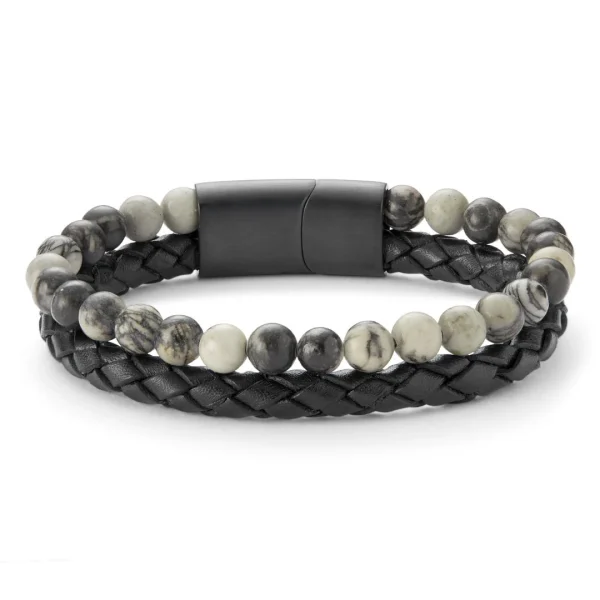 Lucleon Bracelet Icon En Cuir Et En Perles De Pierre Grises 3