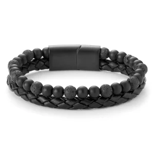 Lucleon Bracelet En Cuir Et En Pierres De Lave Noires 9