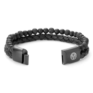 Lucleon Bracelet En Cuir Et En Pierres De Lave Noires 13