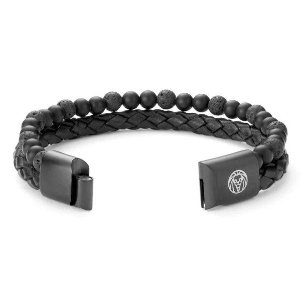 Lucleon Bracelet En Cuir Et En Pierres De Lave Noires 5