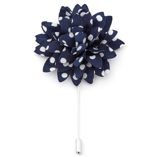 Warren Asher Boutonnière à Fleur Bleu Marine à Pois 1