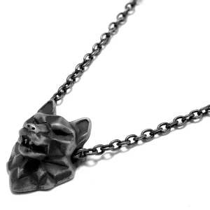 Moody Mason Collier Jax En Acier Gris à Pendentif Tête De Loup 9