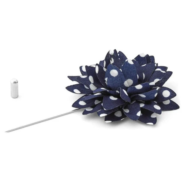 Warren Asher Boutonnière à Fleur Bleu Marine à Pois 3