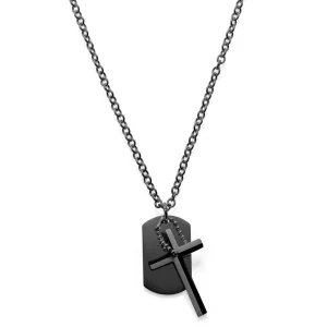 Lucleon Collier En Acier Noir Avec Pendentif Croix Et Plaque Militaire 11