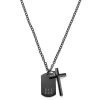 Lucleon Collier En Acier Noir Avec Pendentif Croix Et Plaque Militaire 20