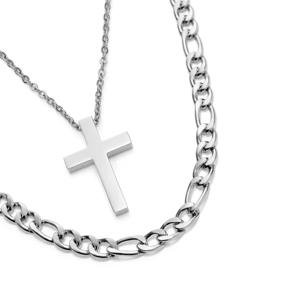 Trendhim Set De 2 Colliers Assortis : Collier à Pendentif Croix Et Chaîne Figaro 3