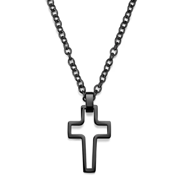 Lucleon Collier à Pendentif Croix Noire En Acier 1