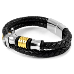 Fort Tempus Bracelet En Cuir Doré Et Argenté à Double Tresse Bolo 9