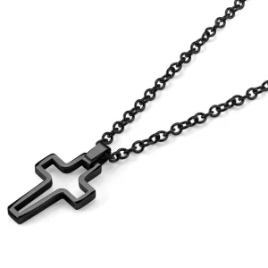 Lucleon Collier à Pendentif Croix Noire En Acier 9