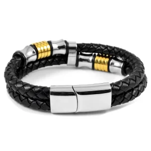 Fort Tempus Bracelet En Cuir Doré Et Argenté à Double Tresse Bolo 7