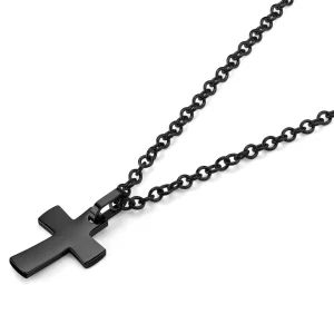 Lucleon Collier à Pendentif Croix Et Bords Incurvés En Acier Inoxydable Gris Gunmetal 9