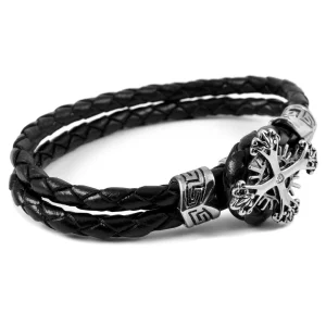 Fort Tempus Bracelet En Cuir Double Tresse Bolo Et Croix 10