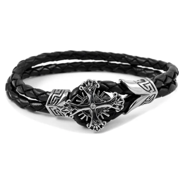 Fort Tempus Bracelet En Cuir Double Tresse Bolo Et Croix 1