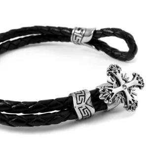 Fort Tempus Bracelet En Cuir Double Tresse Bolo Et Croix 8