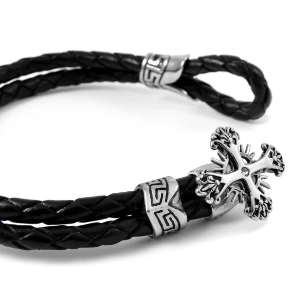 Fort Tempus Bracelet En Cuir Double Tresse Bolo Et Croix 3