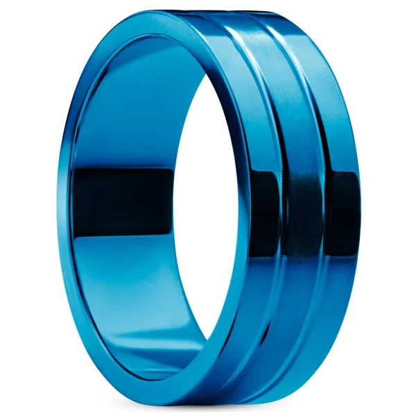 Lucleon Ferrum | Anneau Bleu à Double Rainure En Acier Inoxydable Brossé Et Poli – 8 Mm 1