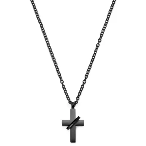 Lucleon Collier à Petit Pendentif Croix Noire Serti D’un Anneau 12