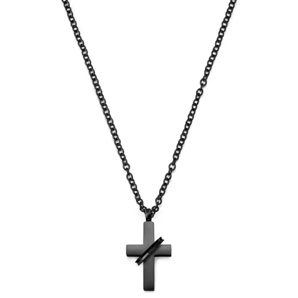 Lucleon Collier à Petit Pendentif Croix Noire Serti D’un Anneau 4