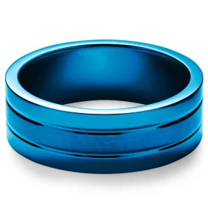 Lucleon Ferrum | Anneau Bleu à Double Rainure En Acier Inoxydable Brossé Et Poli – 8 Mm 16