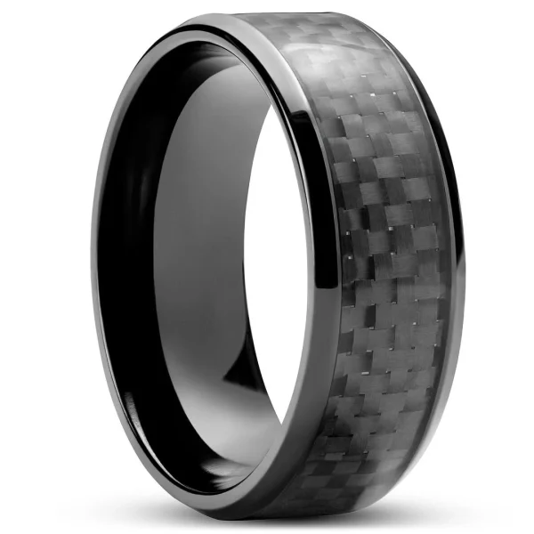 Seizmont Panther | Bague En Acier Inoxydable Noir De 8 Mm Avec Incrustation En Fibre De Carbone 1