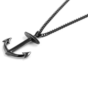 Lucleon Collier Noir En Acier à Pendentif Ancre Marine 10