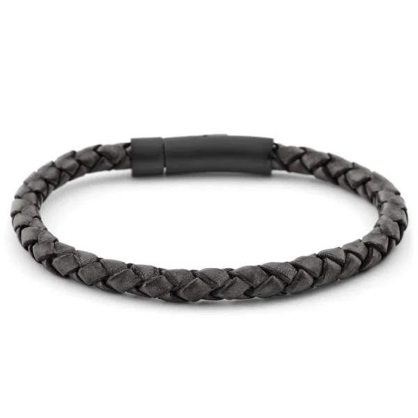 Lucleon Bracelet En Cuir Noir Et Gris 4