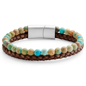 Lucleon Bracelet Icon En Jaspe Impérial Turquoise Et Cuir Vintage 8