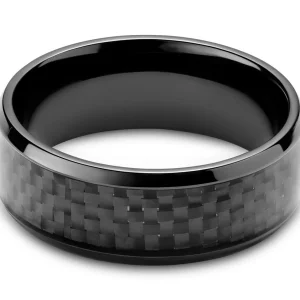 Seizmont Panther | Bague En Acier Inoxydable Noir De 8 Mm Avec Incrustation En Fibre De Carbone 7