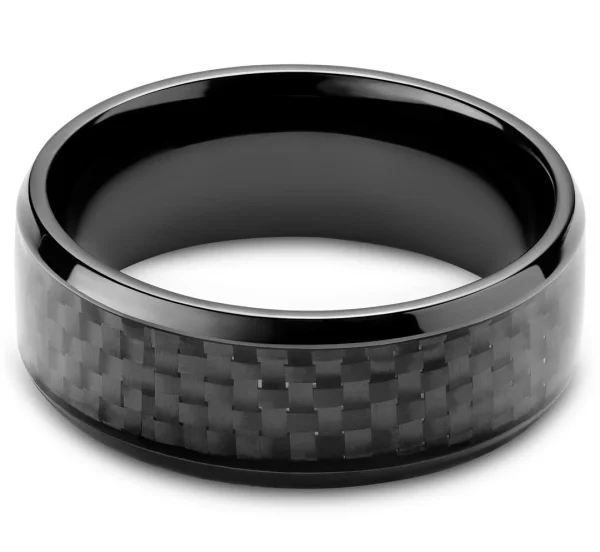 Seizmont Panther | Bague En Acier Inoxydable Noir De 8 Mm Avec Incrustation En Fibre De Carbone 3