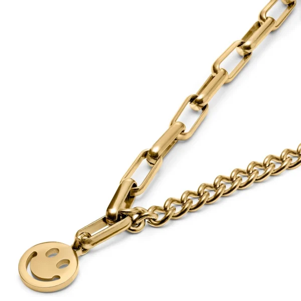 Lucleon Collier Caleb Amager à Double Maille Dorée Et Pendentif Smiley 3