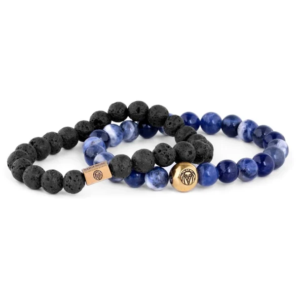 Lucleon Bracelet Miro En Agate Bleue Et Pierres De Lave 3