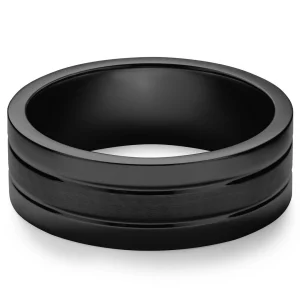 Lucleon Ferrum | Anneau Noir à Double Rainure En Acier Inoxydable Brossé Et Poli – 8 Mm 14