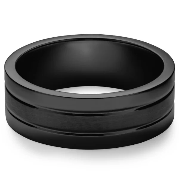 Lucleon Ferrum | Anneau Noir à Double Rainure En Acier Inoxydable Brossé Et Poli – 8 Mm 5