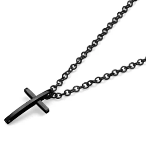 Lucleon Collier à Pendentif Croix Latine En Acier Noir Poli 9