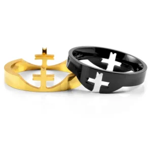 Fort Tempus Bague En Acier Noire Et Dorée Avec Croix 12