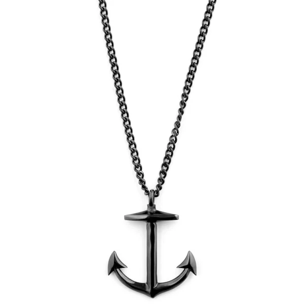 Lucleon Collier Noir En Acier à Pendentif Ancre Marine 1