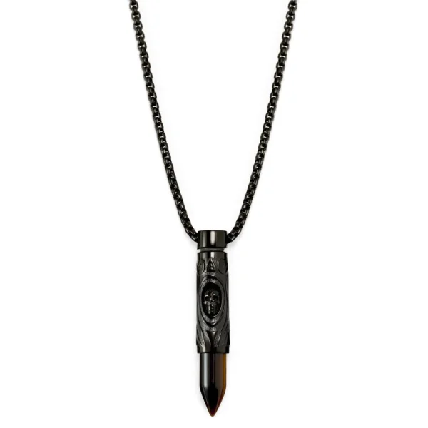 Arkai Collier Rico à Pendentif En Forme De Cartouche Noire Et Pierre Oeil De Tigre 1