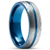 Lucleon Fortis | Bague En Acier Damas Couleur Gris Argenté Et Titane Bleu – 7 Mm 14