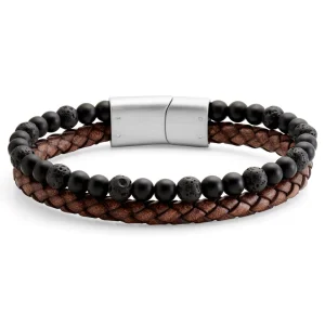 Lucleon Lava Stone, Onyx, And Vintage Leather Icon Bracelet – Medium 8