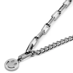 Lucleon Collier Caleb Amager à Double Maille Argentée Et Pendentif Smiley 10