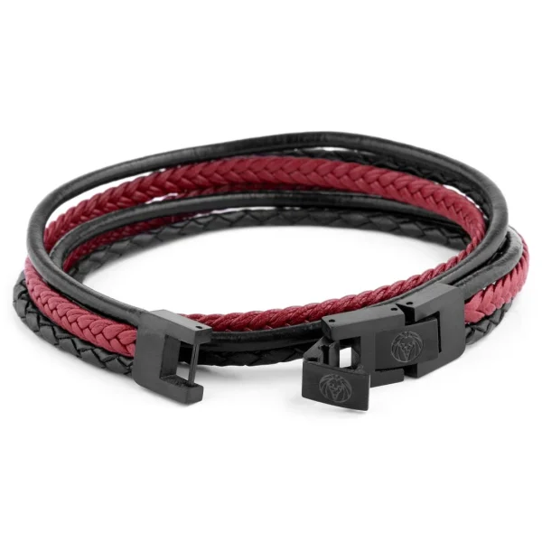 Lucleon Bracelet Roy En Cuir Noir Et Rouge 7