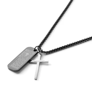 Fort Tempus Collier à Pendentif En Croix « Emmanuel » Et Plaque Militaire Noire 10