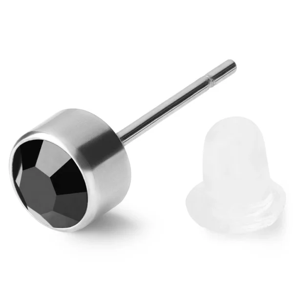 Lucleon Clou D’oreille Rond En Métal Argenté Avec Zircone Cubique Noire 5 Mm 1