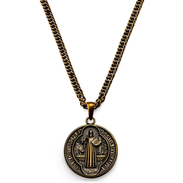 Lucleon Sanctus | Collier Doré Vintage Avec Médaille De Saint-Benoît 1